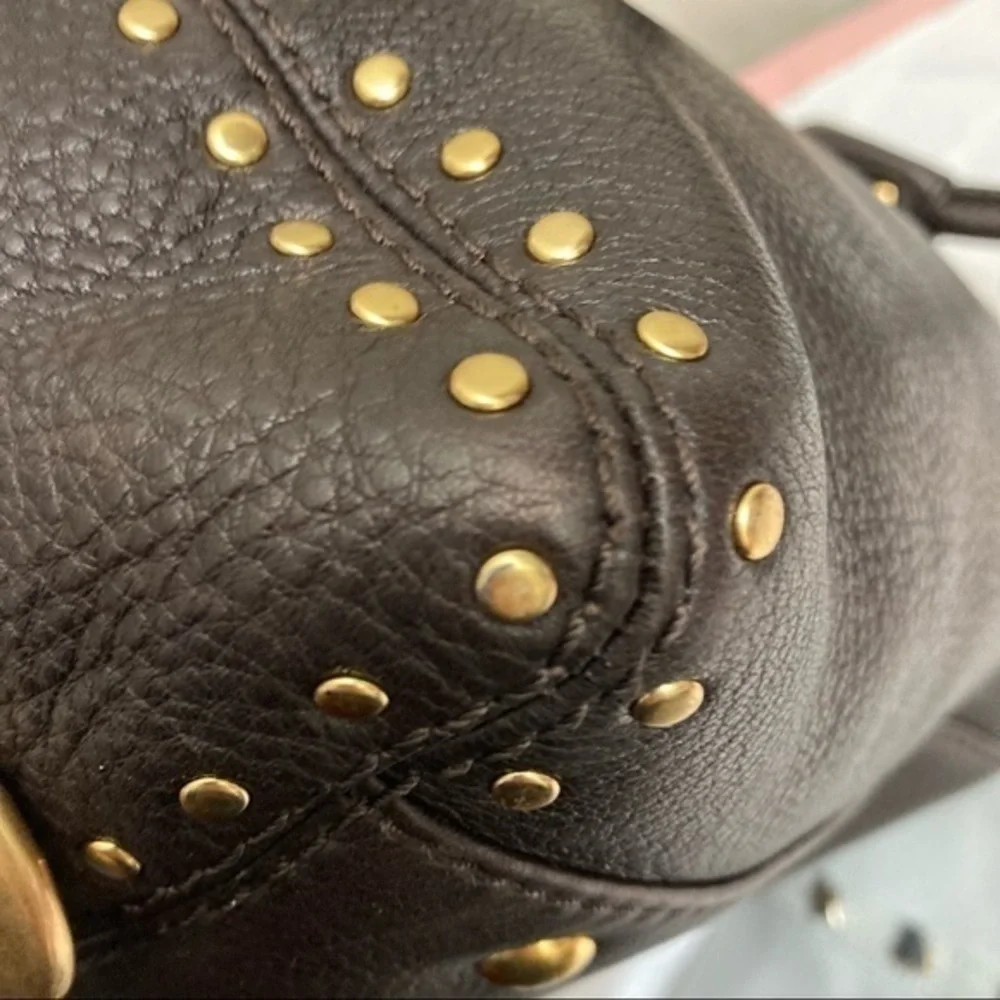 Michael Kors brown leather studded satchel bag